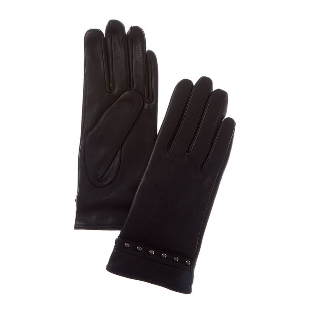 Sofiacashmere Cashmere-Lined Nappa Leather Gloves, Brown